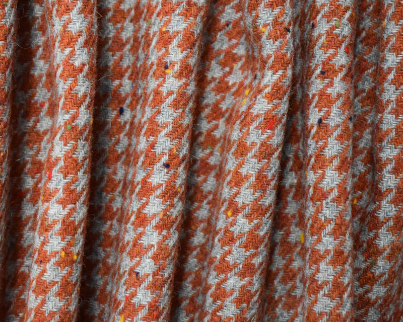 Orange-Gray Poly Wool Houndstooth Twill Woven Jacketing Fabric
