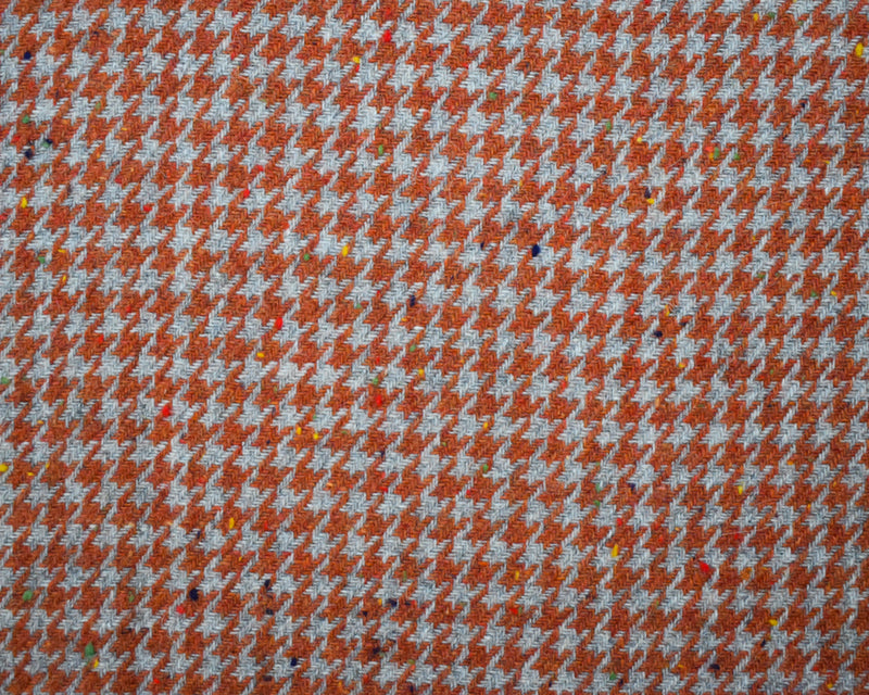 Orange-Gray Poly Wool Houndstooth Twill Woven Jacketing Fabric
