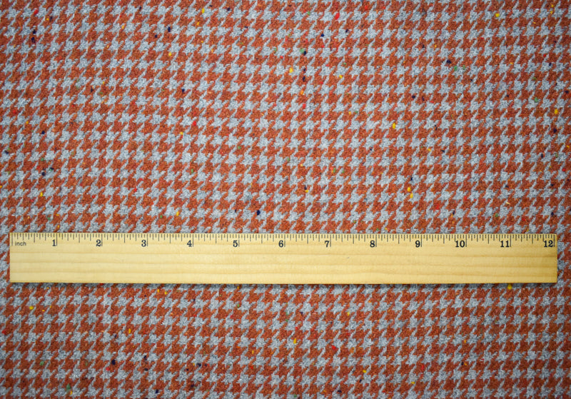 Orange-Gray Poly Wool Houndstooth Twill Woven Jacketing Fabric