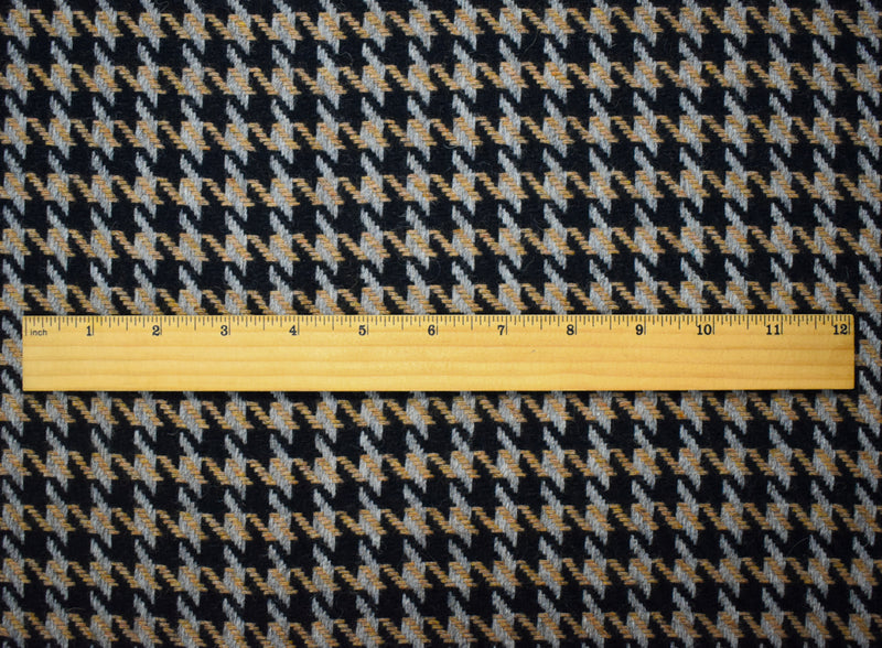 Black-Multi Wool Poly Houndstooth Twill Woven Jacketing Fabric