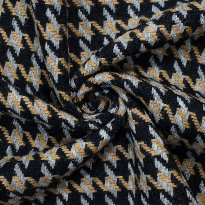 Black-Multi Wool Poly Houndstooth Twill Woven Jacketing Fabric