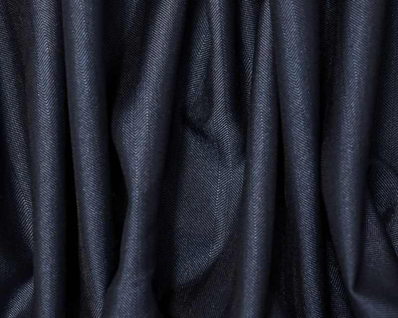 Blue Wool Poly Herringbone Twill Woven Shirting Fabric