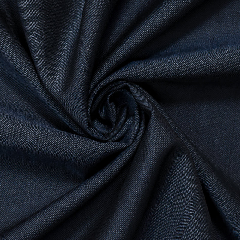 Blue Wool Poly Herringbone Twill Woven Shirting Fabric