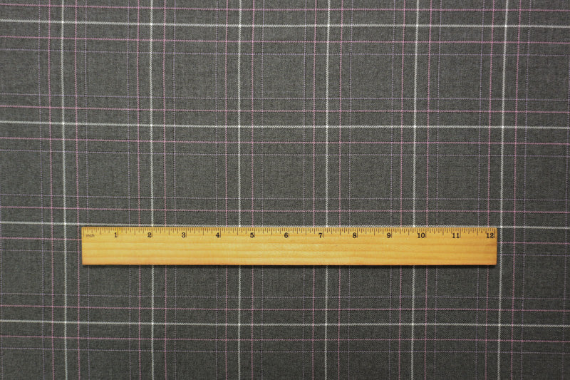 Gray-Pink-Multi Poly Wool Plaid Twill Woven Suiting Fabric