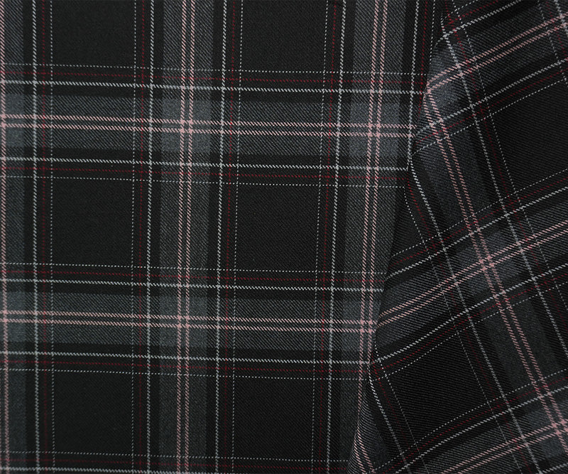 Black-Multi Wool Poly Plaid Twill Japanese Woven Suiting Fabric