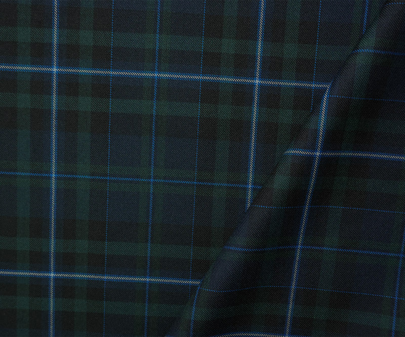Blue-Multi Wool Poly Plaid Japanese Twill Woven Suiting Fabric