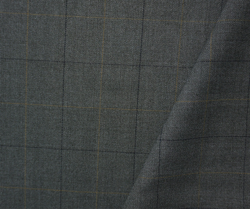 Gray-Multi Poly Wool Check Twill Woven Suiting Fabric