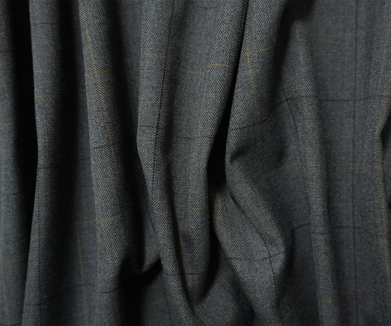 Gray-Multi Poly Wool Check Twill Woven Suiting Fabric