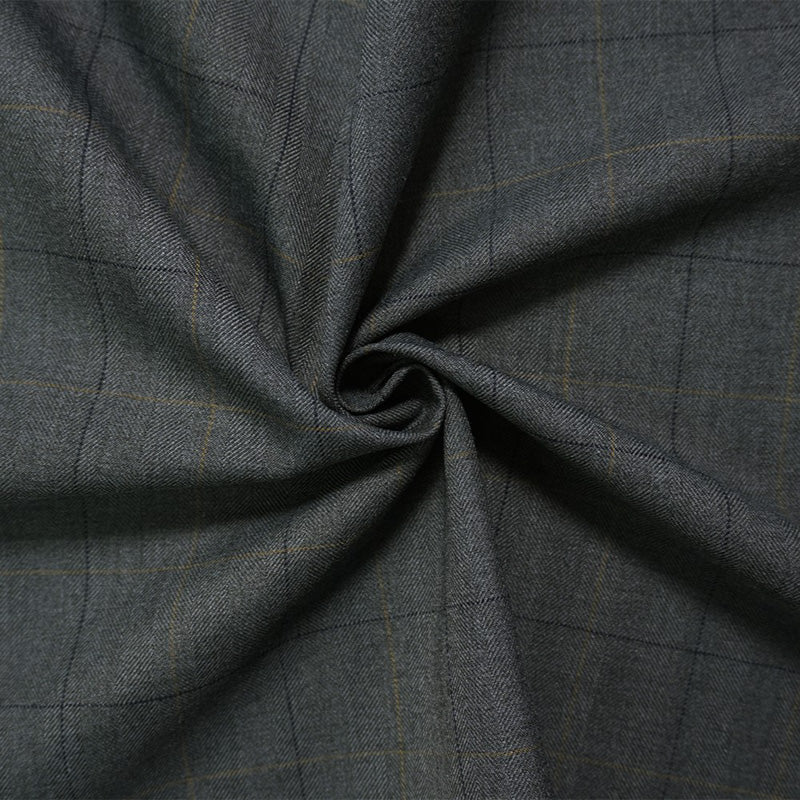 Gray-Multi Poly Wool Check Twill Woven Suiting Fabric