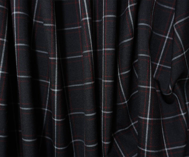 Black-Red-White Poly Wool Plaid Woven Suiting Fabric