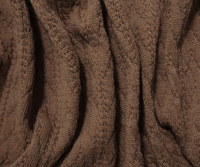 Cream Brown Poly Cable Sweater Knit Fabric
