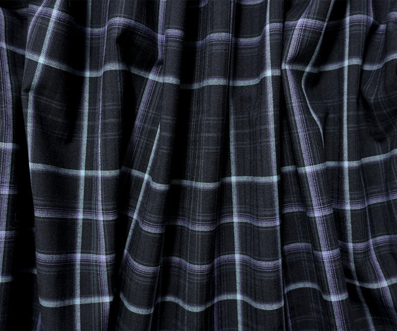 Deep Blue-Purple-Multi Poly-Wool Plaid Woven Shirting Fabric