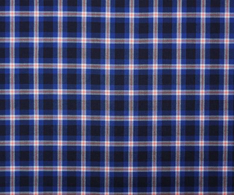 Blue-White-Orange Poly Wool Plaid Woven Shirting Fabric