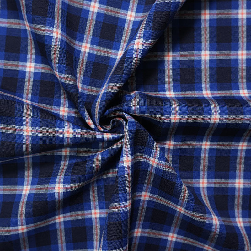 Blue-White-Orange Poly Wool Plaid Woven Shirting Fabric