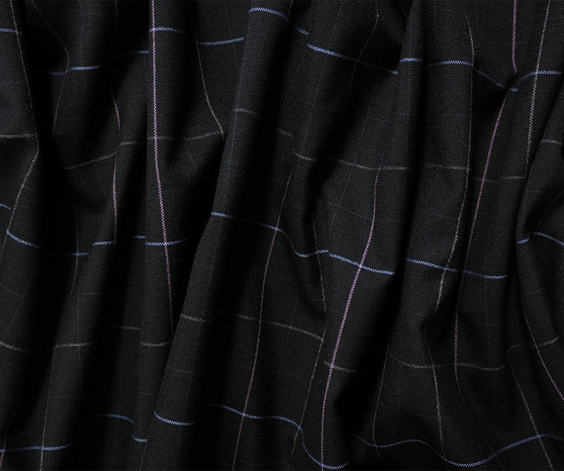 Black-Purple-Multi Wool Poly Check-Plaid Woven Shirting Fabric