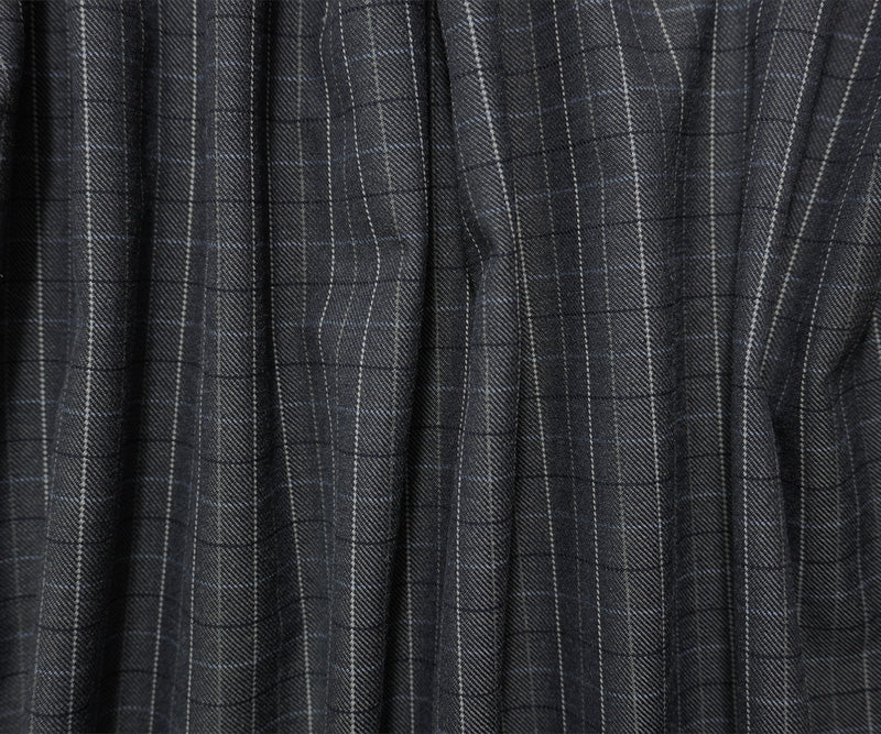 Gray-Blue Wool-Poly Check Twill Suiting Fabric