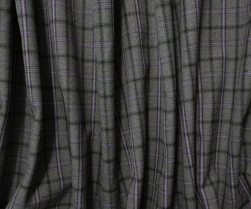 Gray-Purple-Multi Wool-Poly Plaid Twill Suiting Fabric