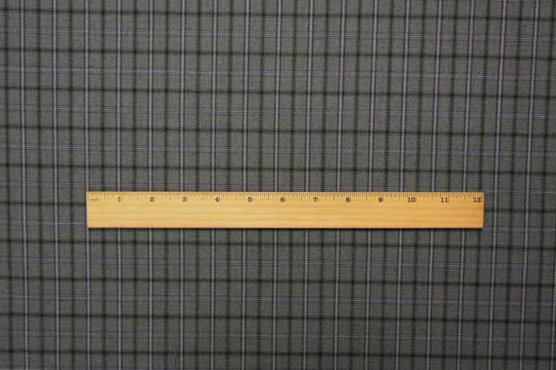 Gray-Purple-Multi Wool-Poly Plaid Twill Suiting Fabric