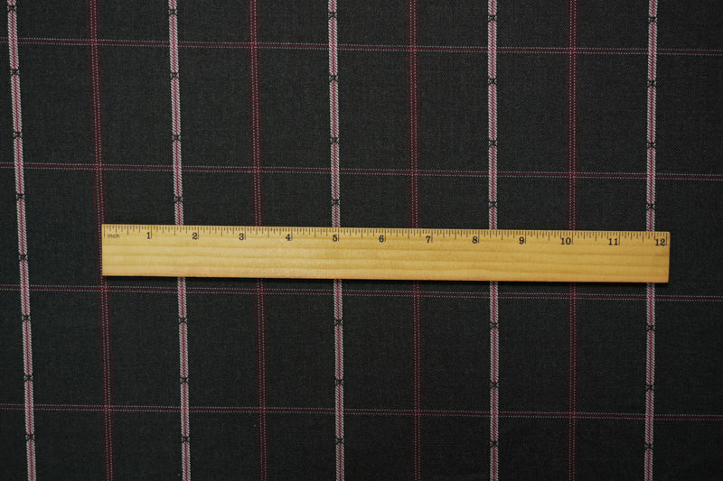 Black-Red-Multi Poly Wool Plaid-Check Twill Woven Suiting Fabric