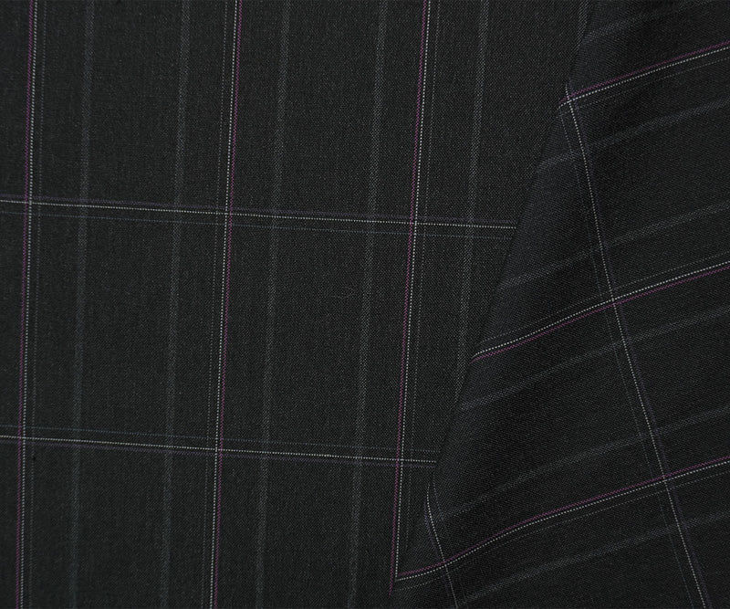 Black-Multi Poly Wool Plaid-Check Japanese Woven Shirting Fabric
