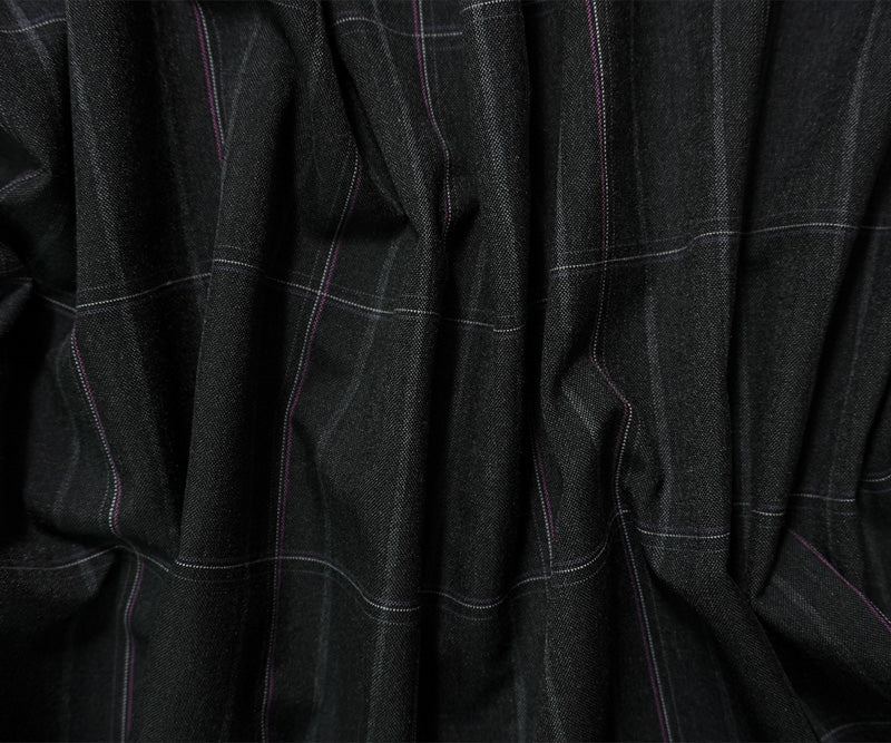 Black-Multi Poly Wool Plaid-Check Japanese Woven Shirting Fabric