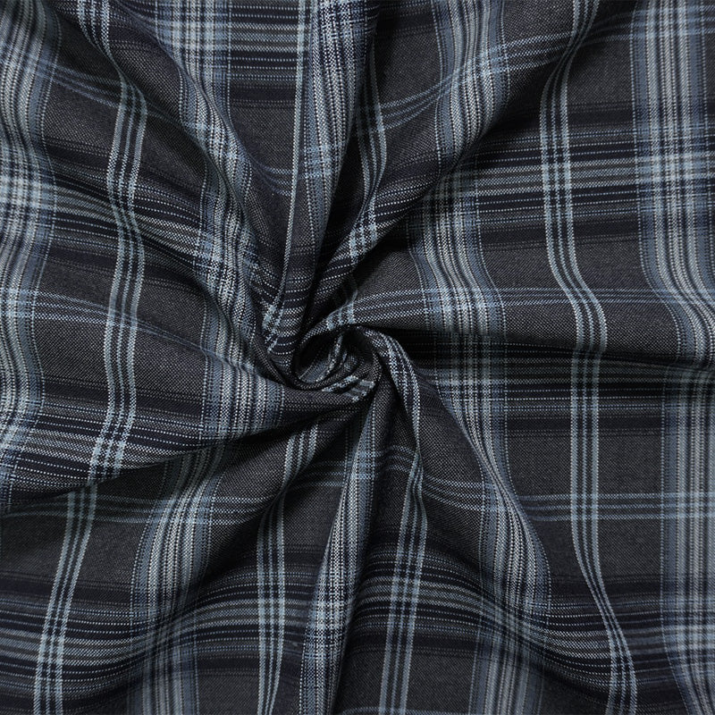Gray-Blue-Multi Poly-Wool Plaid Woven Shirting Fabric