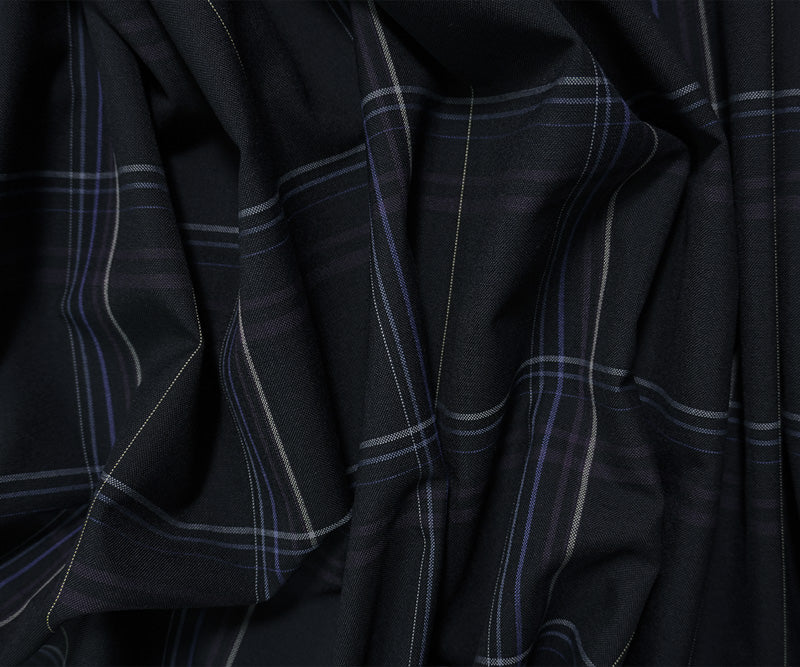 Deep Blue-Multi Poly Wool Plaid Woven Japanese Shirting Fabric
