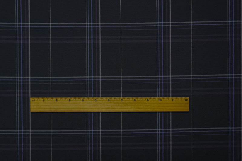 Deep Blue-Multi Poly Wool Plaid Woven Japanese Shirting Fabric