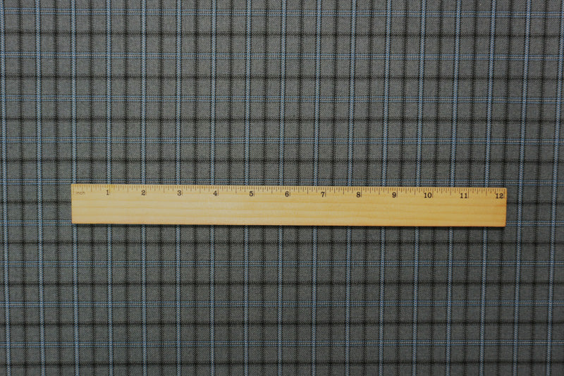 Gray-Blue-Multi Wool-Poly Plaid Twill Suiting Fabric