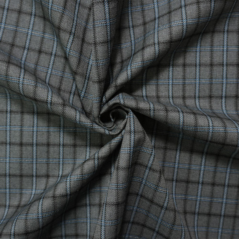 Gray-Blue-Multi Wool-Poly Plaid Twill Suiting Fabric