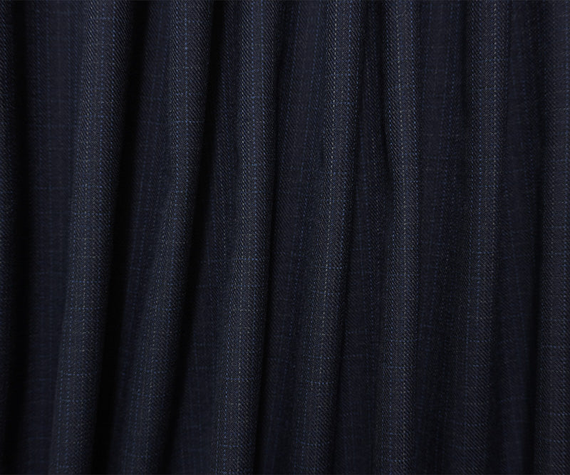 Blue-Beige Wool Poly Check Twill Suiting Fabric