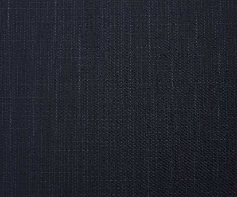 Blue-Beige Wool Poly Check Twill Suiting Fabric