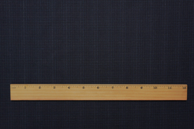 Blue-Beige Wool Poly Check Twill Suiting Fabric