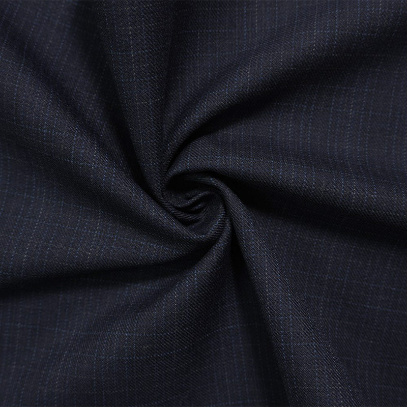 Blue-Beige Wool Poly Check Twill Suiting Fabric