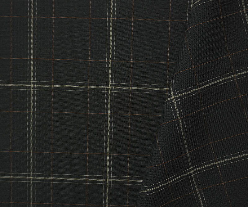 Black-Multi Poly Wool Plaid-Check Woven Shirting Fabric