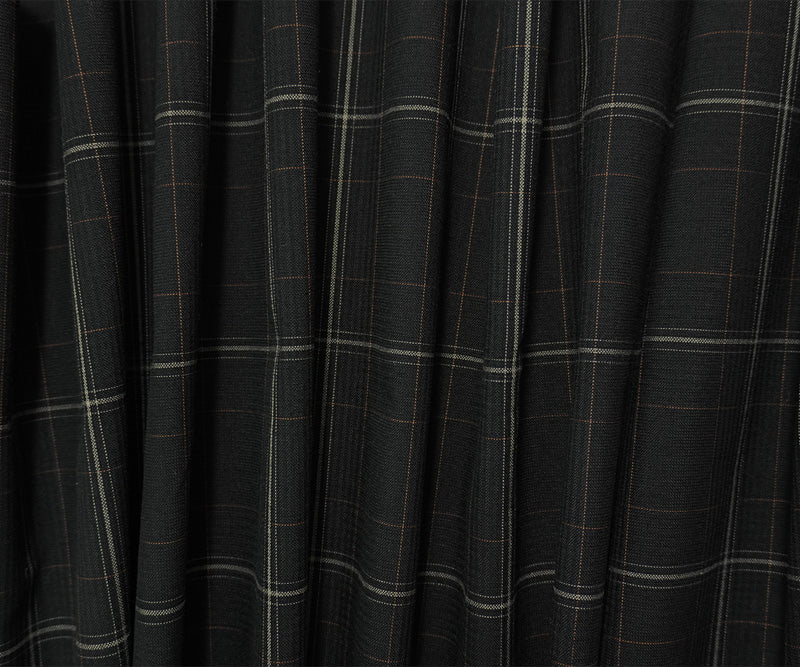 Black-Multi Poly Wool Plaid-Check Woven Shirting Fabric