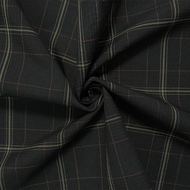 Black-Multi Poly Wool Plaid-Check Woven Shirting Fabric