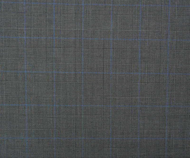 Gray-Black-Blue Poly Wool Plaid Woven Shirting Fabric