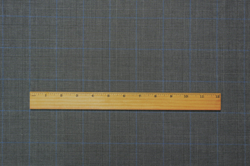 Gray-Black-Blue Poly Wool Plaid Woven Shirting Fabric