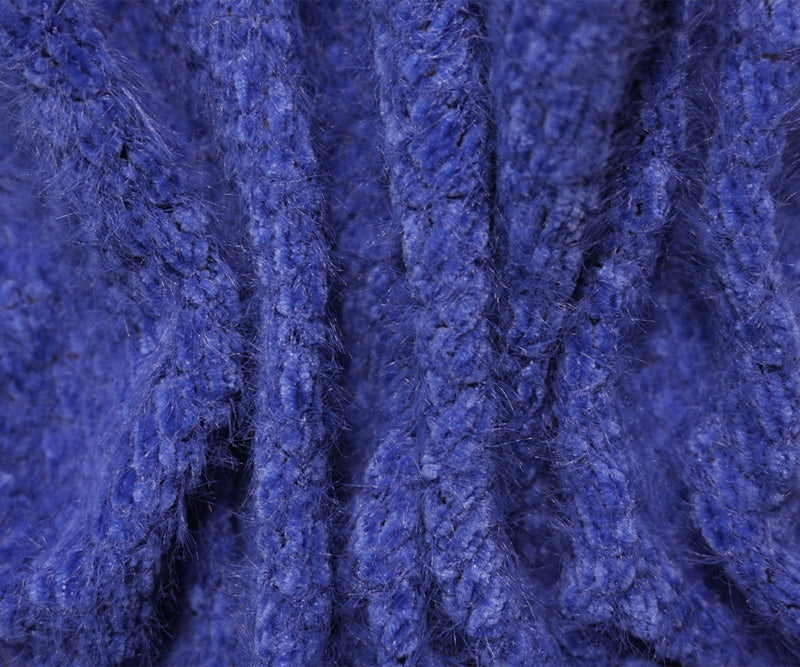Blue Poly Solid Chenille Sweater Knit Fabric