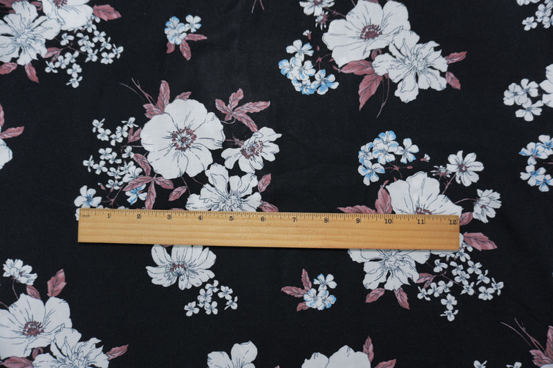 Black-White-Multi Rayon Floral Printed Challis Woven Fabric