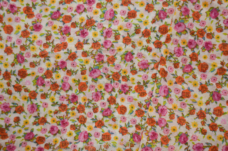 White-Pink-Multi Cotton Ditsy Floral Printed Voile Woven Fabric