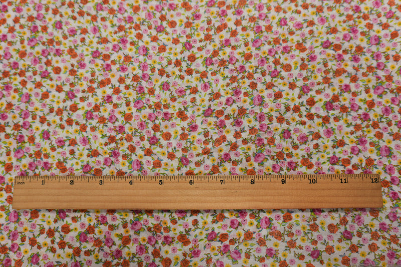 White-Pink-Multi Cotton Ditsy Floral Printed Voile Woven Fabric