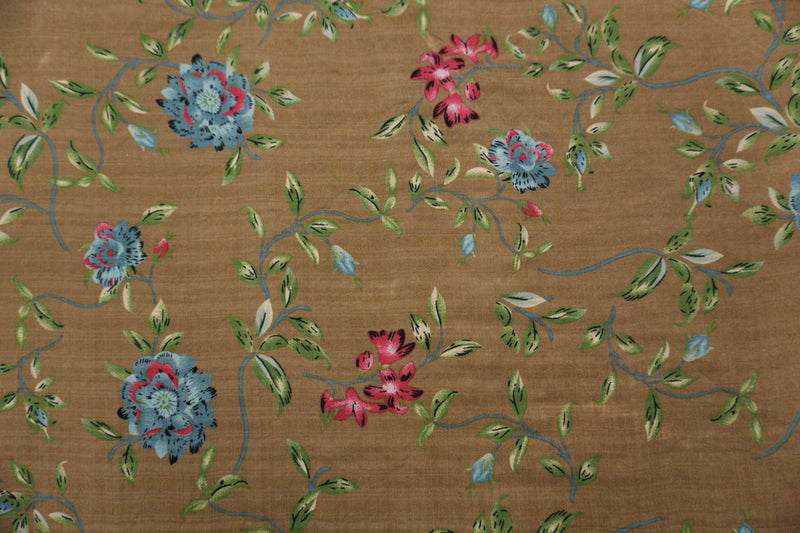 Brown-Green-Multi Cotton Floral Printed Voile Woven Fabric