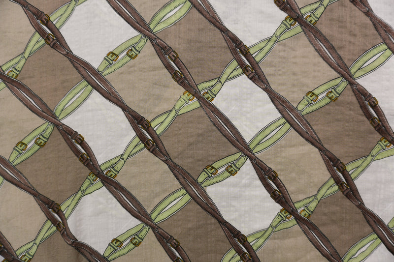 Brown-Green-White Multi Cotton Belt Printed Voile Woven Fabric