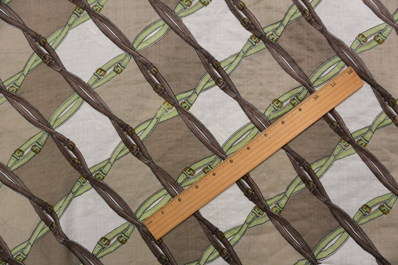 Brown-Green-White Multi Cotton Belt Printed Voile Woven Fabric