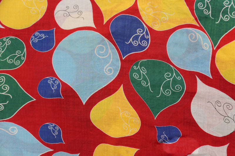 Red-Multi Cotton Abstract Droplets Printed Voile Woven Fabric