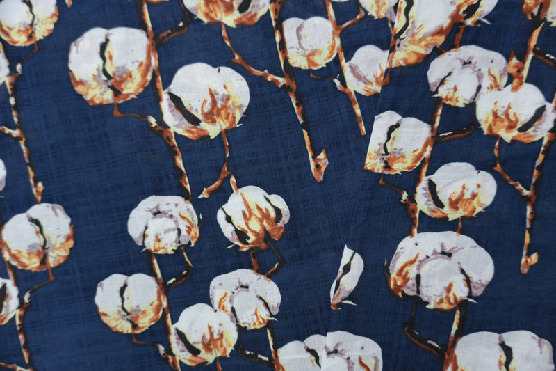Blue-White-Multi Cotton Cotton Printed Voile Woven Fabric
