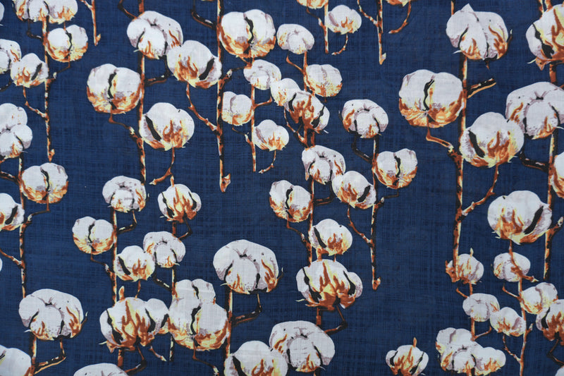 Blue-White-Multi Cotton Cotton Printed Voile Woven Fabric