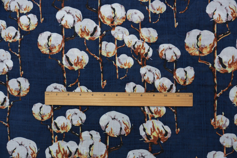 Blue-White-Multi Cotton Cotton Printed Voile Woven Fabric